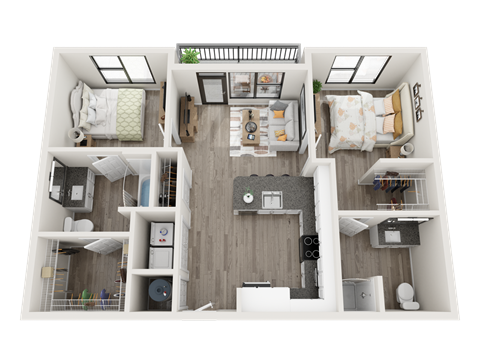 Floor plan for 2 beds, 2 baths, 952 sqft